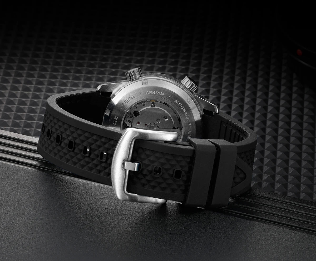 Relógio de mergulho BERNY para homem, automático mecânico, 200M impermeável, superluminoso, 42mm, safira, para natação e mergulho