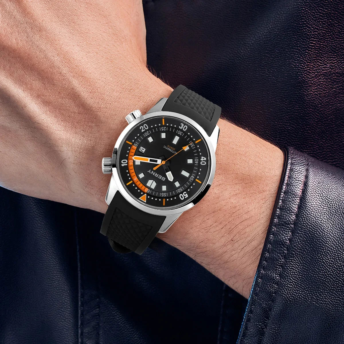 Relógio de mergulho BERNY para homem, automático mecânico, 200M impermeável, superluminoso, 42mm, safira, para natação e mergulho