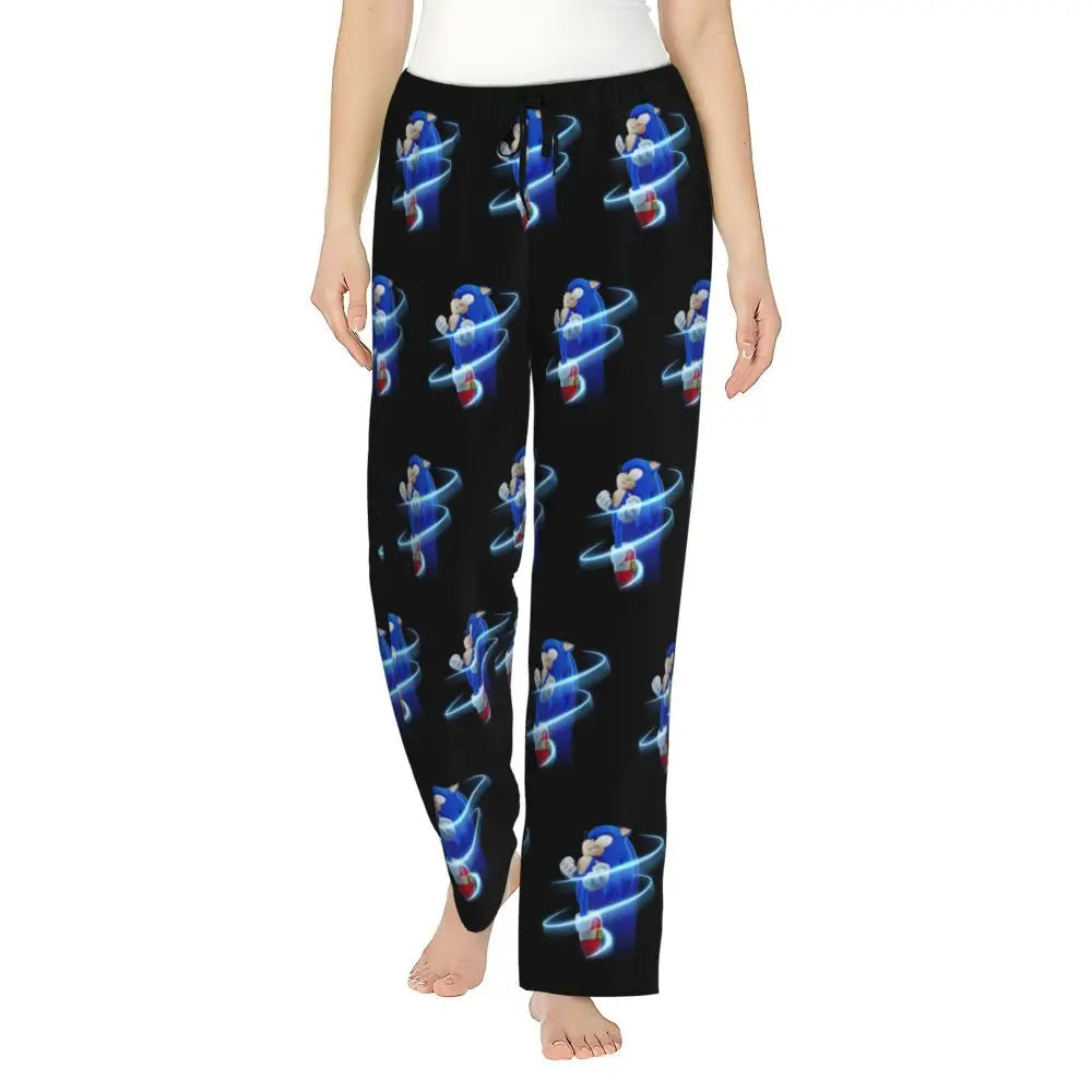 Custom Women Soniced Pajama Pants Printed Hedgehog Game Sleep Sleepwear Bottoms with Pockets