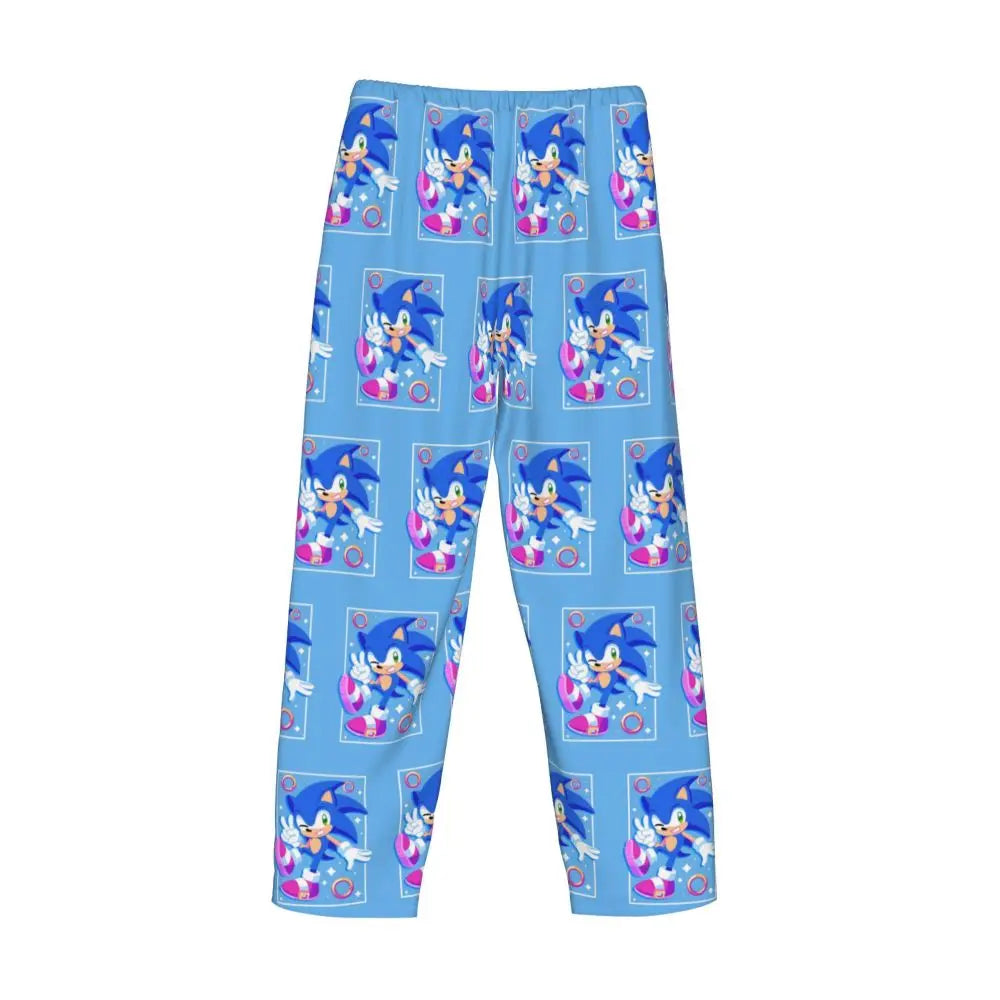 Custom Print Men's Soniced Pajama Pants Hedgehog Game Sleepwear Sleep Lounge Bottoms with Pockets