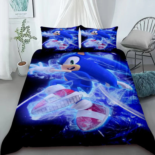 3-Piece Duvet Cover Set – Sonic Cartoon Bedding Set – Duvet Cover for Kids and Teens – Gifts & Bedroom Decor King Queen