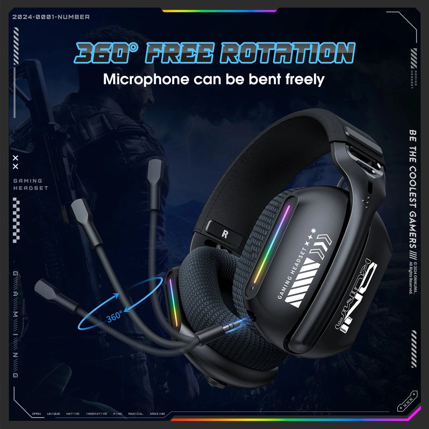 Auriculares gaming inalámbricos ONIKUMA GT828 Bluetooth 5.3 RGB con micrófono, cancelación de ruido y conexión de 4 modos para PC, PS5 y portátil