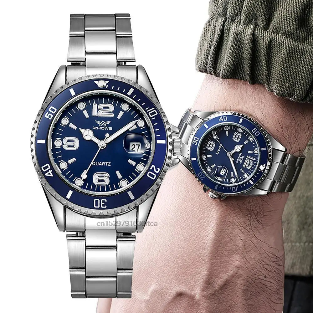 Montres de luxe pour hommes en acier inoxydable – Montre à quartz avec affichage de la date, style professionnel et sportif, tendance