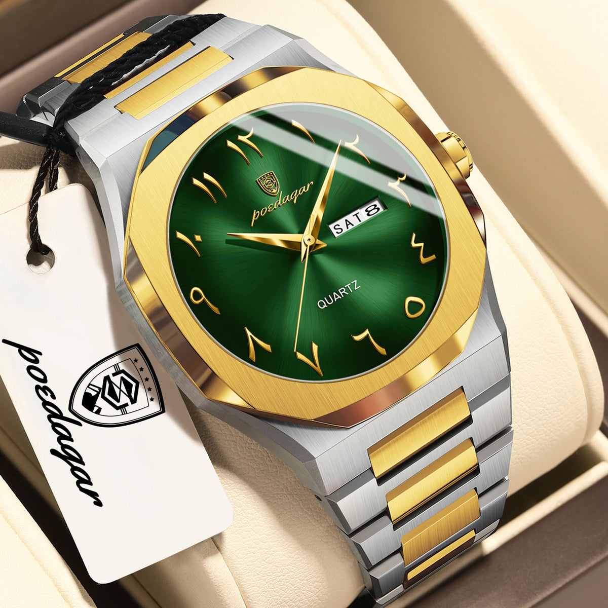 POEDAGAR Luxus-Herrenuhr, wasserdichte Quarzuhr aus Edelstahl, Herrenuhr mit Wochentagsanzeige und Datumsanzeige, Business-Herrenuhren, Reloj Hombre