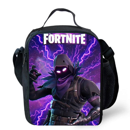 Saco de Almoço Térmico Isolado com Desenho Animado Fofo, Recipiente para Alimentos à Prova de Fugas, Reutilizável, Saco Frigorífico de Almoço Fortnite para Crianças e Estudantes