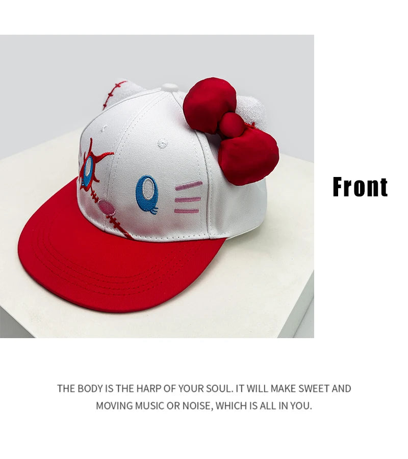 Breathable Cute Sunshade Flat Eave Peaked Caps Versatile ins Fashion Niche New Unisex Funny Kitty Embroidery Bow Baseball Hats