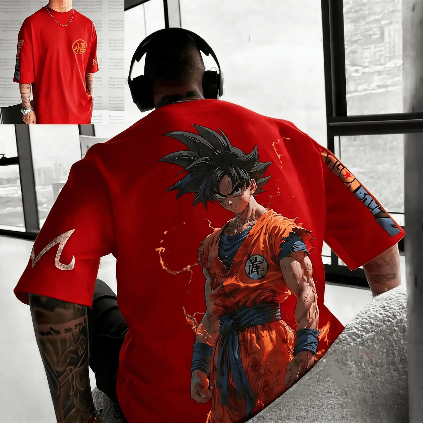 2026 Summer Dragon Ball Battle-Damaged Goku Vintage Anime T-shirt Men's Pure Cotton Casual Loose Sports Daily Top