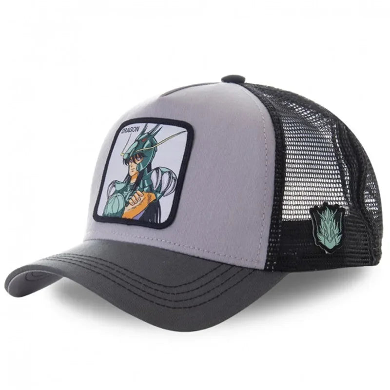 Saint Seiya Bawełniana czapka z daszkiem typu snapback z motywem anime i kreskówek, dla mężczyzn i kobiet, w stylu hip-hopowym, czapka typu trucker z siateczką, dropshipping