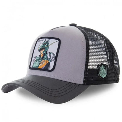 Saint Seiya Bawełniana czapka z daszkiem typu snapback z motywem anime i kreskówek, dla mężczyzn i kobiet, w stylu hip-hopowym, czapka typu trucker z siateczką, dropshipping