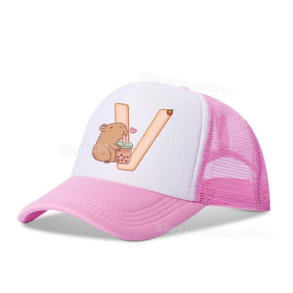 Capybara miela beisbolo kepurė mergaitėms ir moterims su raidėmis A–Z, anime motyvais, skirta lauko veiklai, kasdieniam nešiojimui, apsaugai nuo saulės, vasarai, vaikams ir berniukams, „kawaii“ dovana, populiari