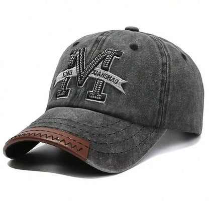 Unisex M Letter Embroidery Wash Baseball Caps Outdoor Adjustable Spring and Autumn Casual Sunscreen Hat