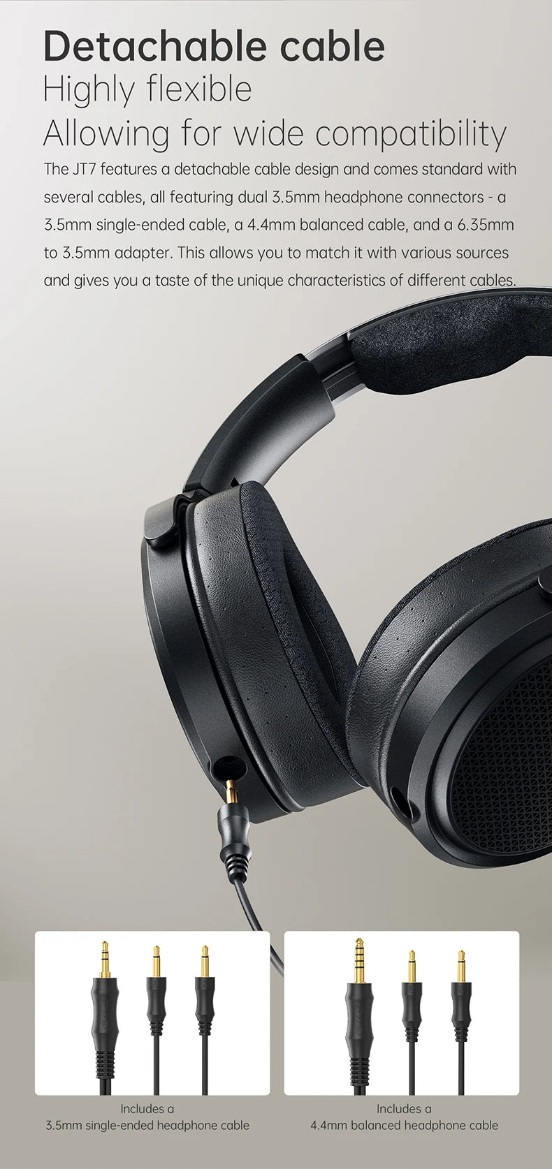 Cuffie audiophile planari magnetiche FiiO JT7 – Headset HiFi cablato over-ear con driver 95x86mm, archetto regolabile, cavo 4.4mm/3.5mm