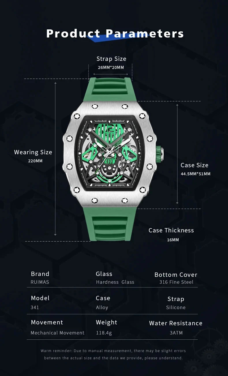 BAOGELA Richard Automatic Mechanical Watch for Men Wrist Watch Luxury Watches with Free Shipping Rubber Strap Reloj Hombre