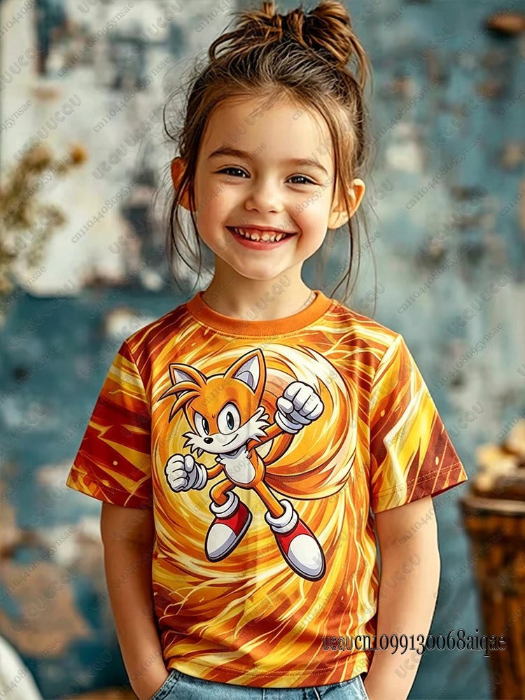 Cartoon Sonic Print Cosplay T-shirt For Adult/Kids Summer Boys Girls Cute Tshirts Casual Round Neck Street Clothing Sonic Tshirt