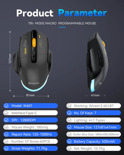 Bluetooth Wireless Gaming Mouse, 12800 DPI Wired/Wireless RGB Mouse with 7 Programmable Buttons,for PC Laptop,Gaming