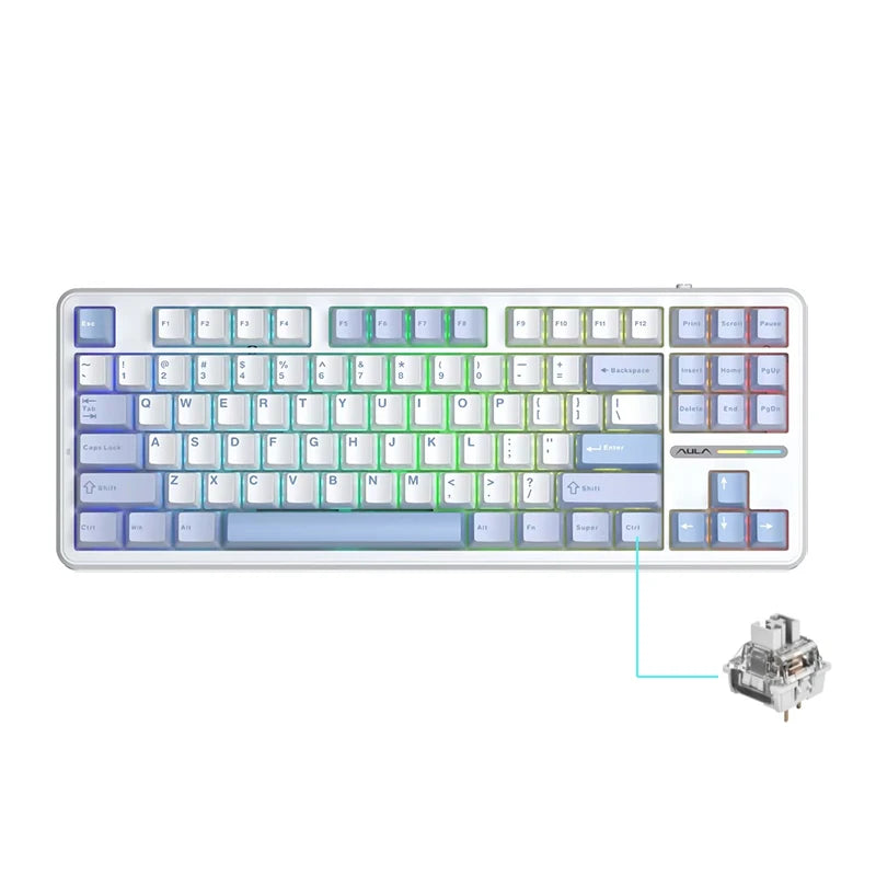 AULA F87 Pro mechanische Tastatur 2.4g/Usb/Bluetooth Tri-Mode Wireless, 87 Tasten, RGB, PBT, Gasket, 5-lagige Schalldämpfung, Full-Key, No Impact