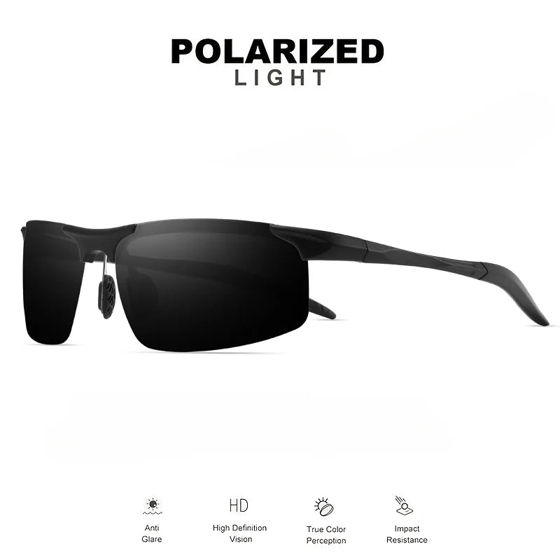 Klasické retro polorámové čtvercové polarizované sluneční brýle – lehký rám z PC a pružinové panty, UV400, unisex, vhodné pro řízení a rybaření