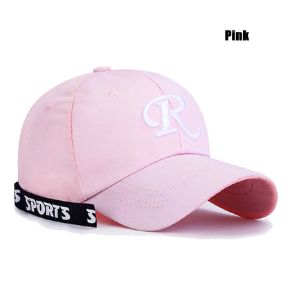 Casquette de baseball à visière rigide ajustable en coton brodé avec ruban en forme de lettre « R », casquette de soleil, casquette de camionneur, casquette hip-hop
