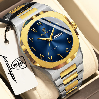 POEDAGAR Luxus-Herrenuhr, wasserdichte Quarzuhr aus Edelstahl, Herrenuhr mit Wochentagsanzeige und Datumsanzeige, Business-Herrenuhren, Reloj Hombre