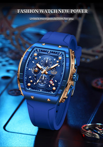 LIGE Man Watch Fashion Luxury Waterproof Silicone Strap Quartz Men's Watches Luminous Sports Auto Date Chronograph Simple Clocks