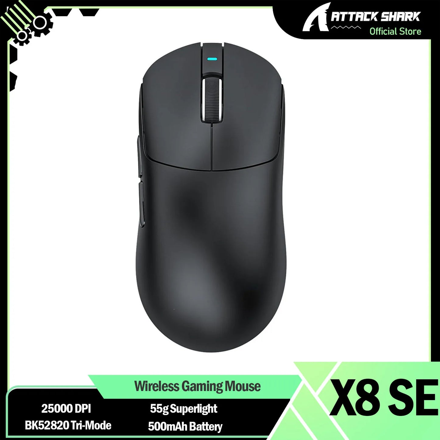 ATTACK SHARK X8 SE 55g ultraleichte kabellose Gaming-Maus, BK52820 Tri-Mode-Maus, 25000DPI, 500mAh Akku, 5 programmierbare Tasten