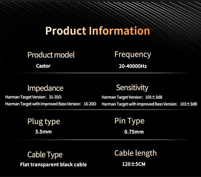 KZ Castor Wired Earbuds Improved Bass HiFi Earphone 2 Dynamic High-end Tunable Balanced Armature In-ear Headphone w/ Accessories