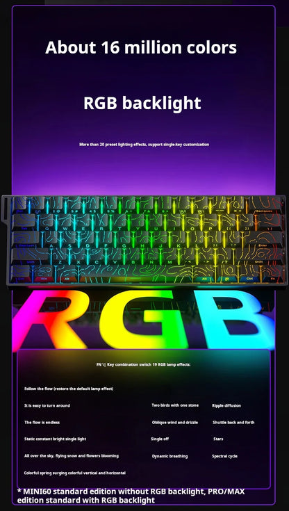 AULA MINI60 HE Tri-Mode Wireless Mechanical Keyboard Magnetic Switch 8000Hz Polling Rate RGB Backlit FPS Esports Gamer Keyboard
