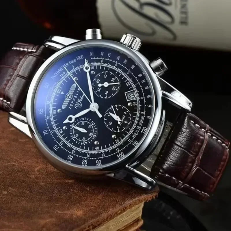 Zeppelin Airship Automatic Date Mens Leather Band Fashion Luxury  Business Casual Men Watches Gift Men's Waterproof Watch