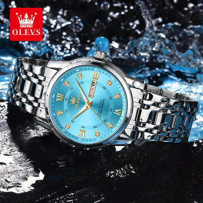 Relógio de quartzo para homem OLEVS 5513 – Bracelete em aço, resistente à água, visor iluminado, calendário e dia da semana – Relógio elegante e luxuoso, modelo original para homem