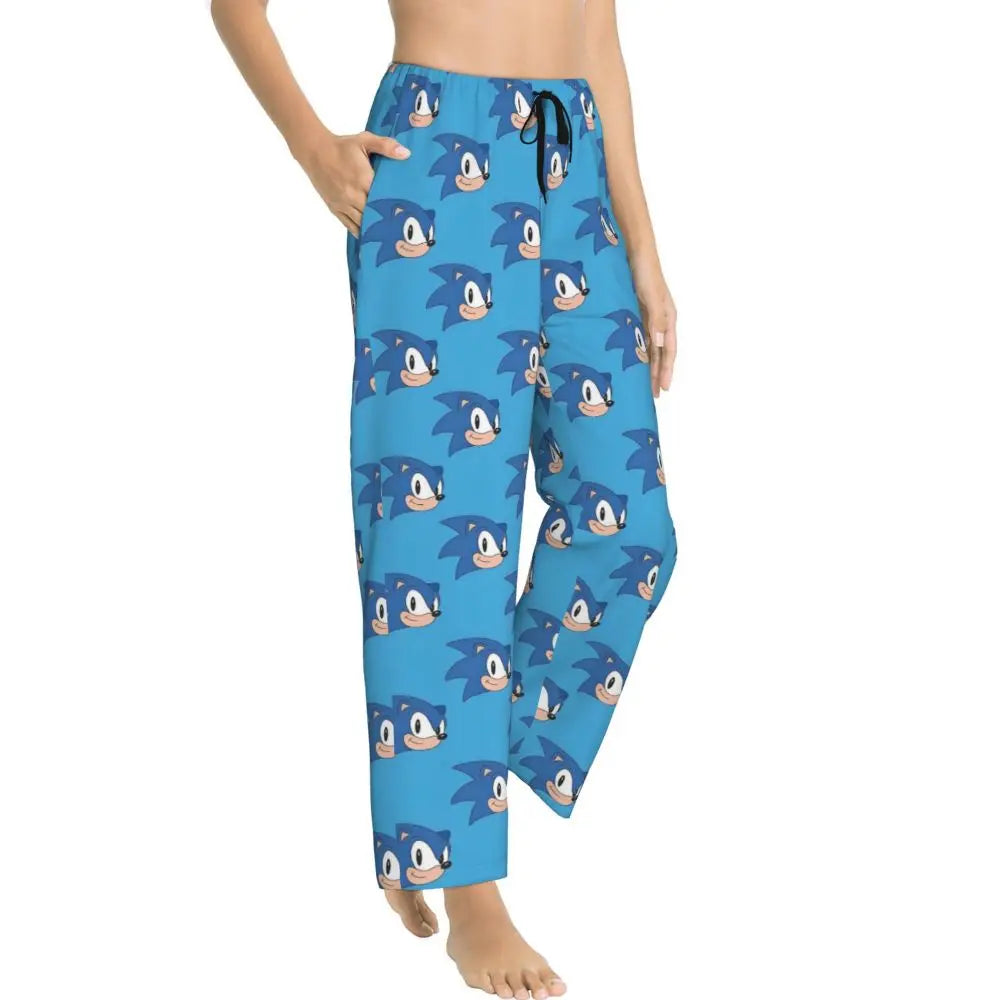 Custom Printed Womens Soniced Pajama Pants Hedgehog Game Sleepwear Sleep Lounge Bottoms with Pockets