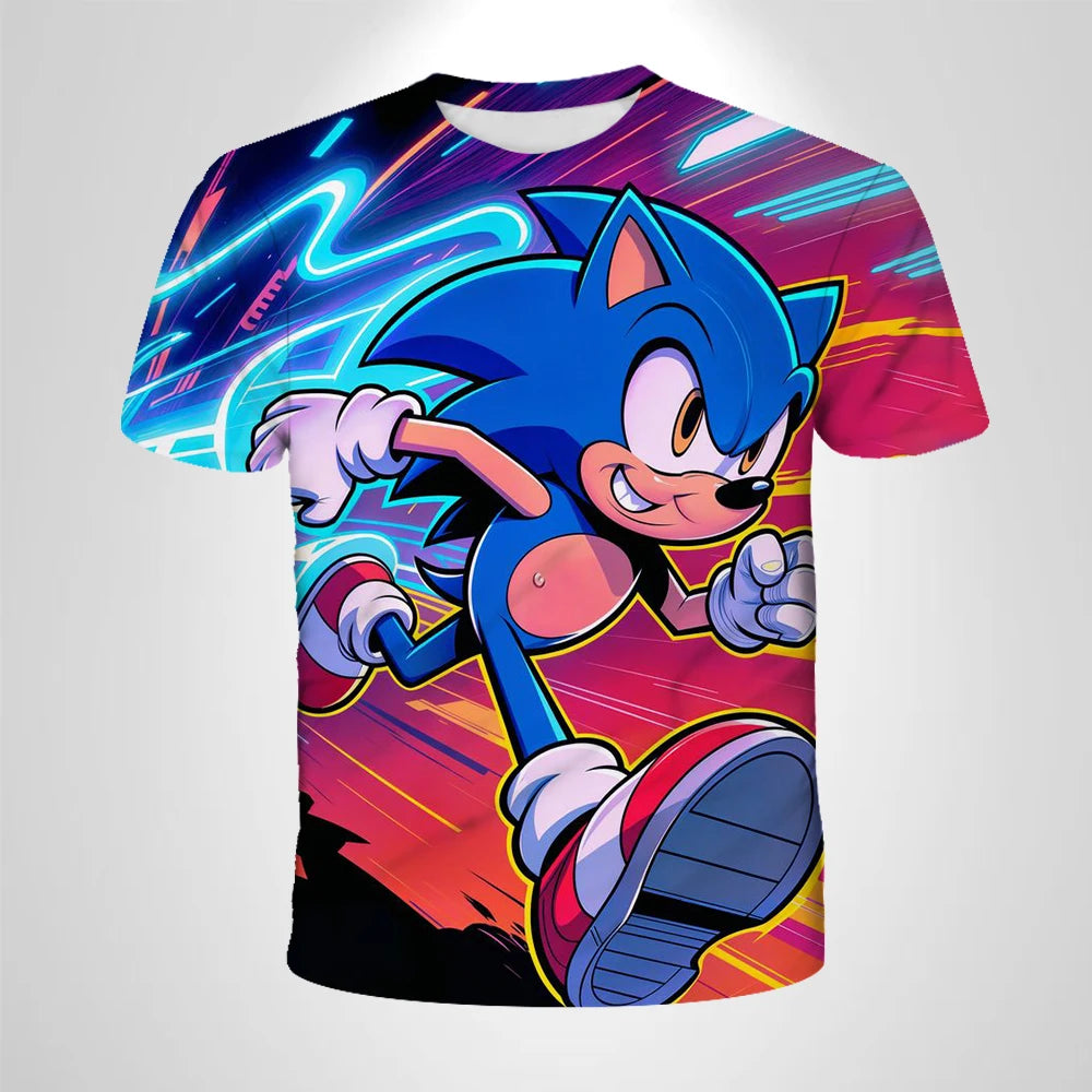 206 Sonic The Hedgehog Anime Boys' Breathable T-shirt Children's Fashion Clothing Casual Wear, Breathable Thin Style, Unisex Top
