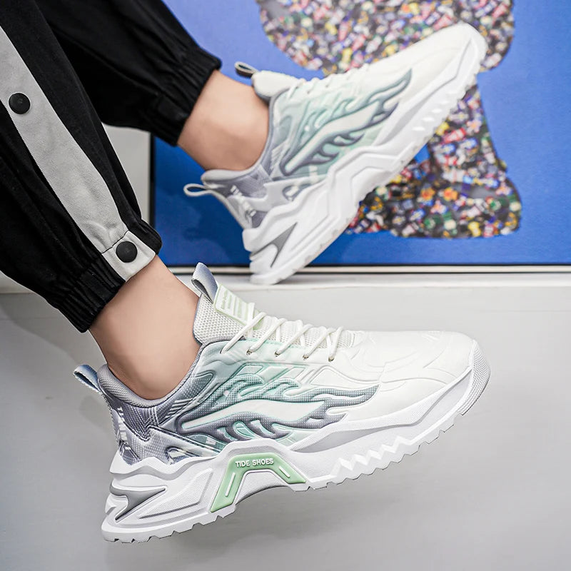 Scarpe sportive da uomo alla moda con lacci, versatili, antiscivolo, con suola spessa, comode scarpe casual da running per adolescenti, da indossare ogni giorno