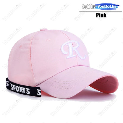 Casquette de baseball à visière rigide ajustable en coton brodé avec ruban en forme de lettre « R », casquette de soleil, casquette de camionneur, casquette hip-hop