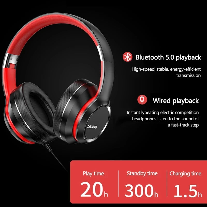 Lenovo HD200 kabellose Bluetooth-Over-Ear-Kopfhörer – geräuschunterdrückendes HiFi-Stereo-Gaming-Headset mit Mikrofon