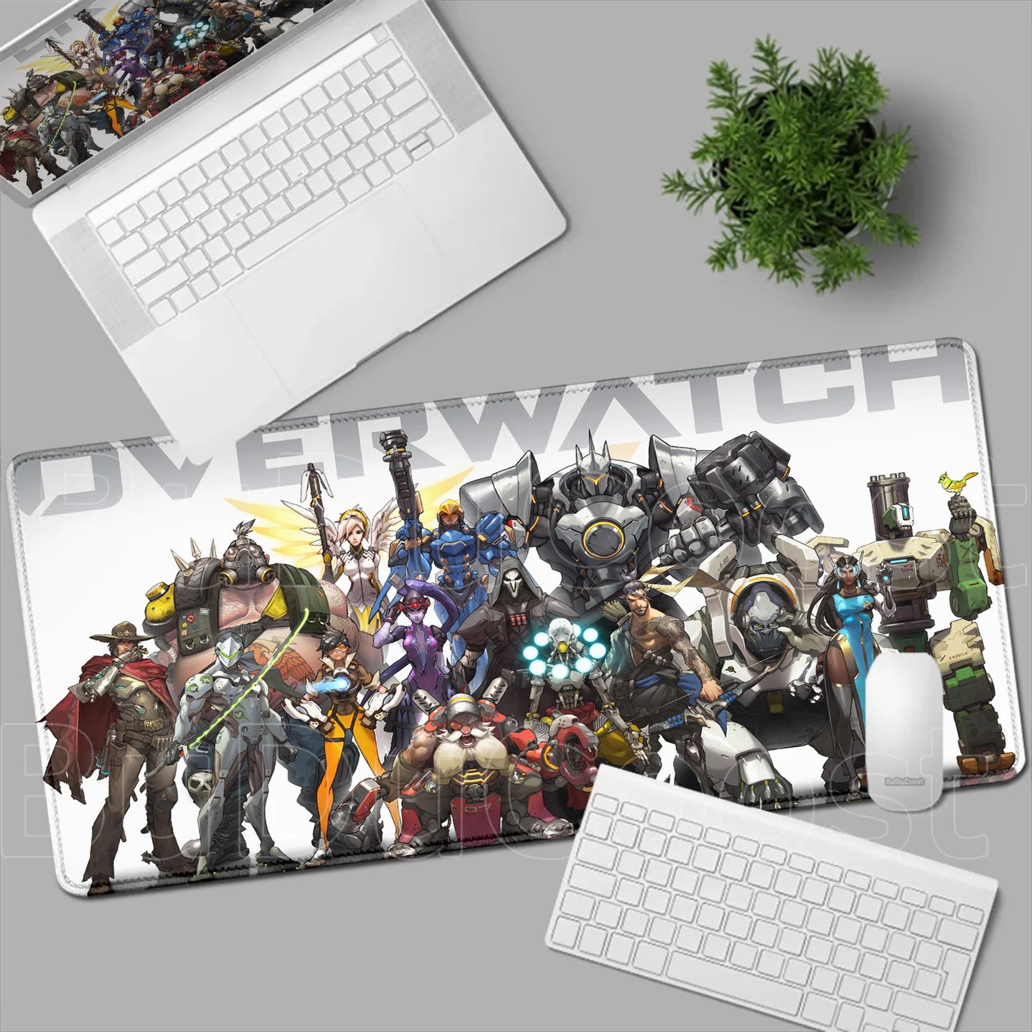 Геймърски пад за мишка Overwatch Anime Girl, голям XXL, HD печат, постелка за компютърна клавиатура, лаптоп и офис, мека гумена подложка за бюро, 900x400 MM