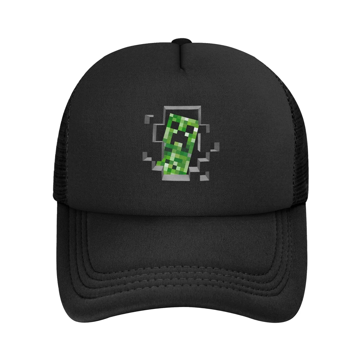 blocky adventurer discover a Creepers monster behind him Trucker Cap Sun Hats Cap Adjustable Snapback Caps Mesh Baseball Cap