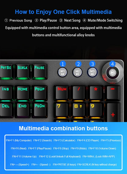 AULA F2088 mechanische kabelgebundene Gaming-Tastatur mit Multifunktions-Drehregler, 104 Tasten, magischer Hintergrundbeleuchtung und Makroprogrammierung für Computer