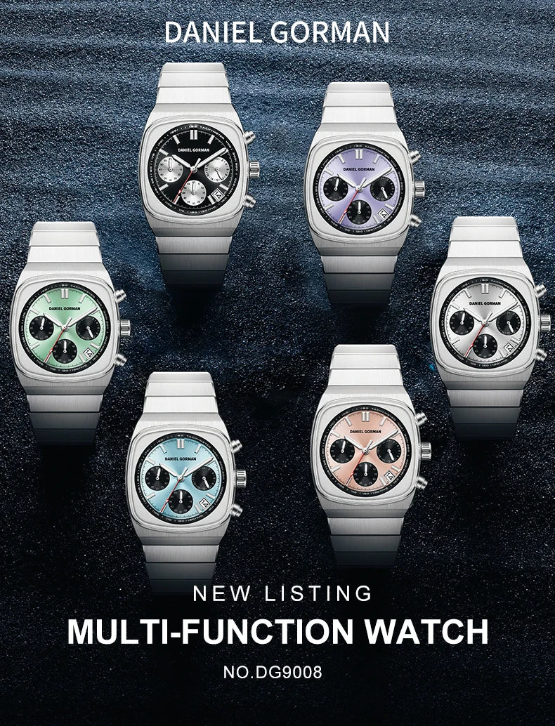 DG9008 Men's Watch, Original Fashion Brand Quartz Waterproof Luminous Watch with Three Small Dials and Moon Phase