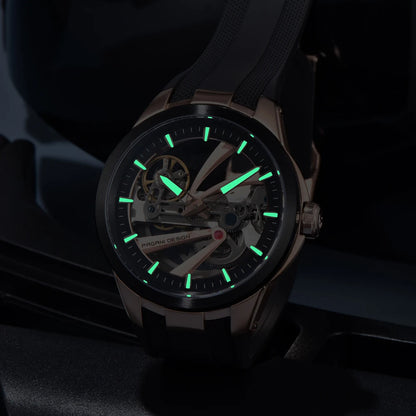 Pánske hodinky PAGANI DESIGN – Luxusný mechanický model s automatickým náťahom, priehľadný ciferník, zafírové sklo s antireflexnou úpravou, vodotesné, luminiscenčné ručičky – Tip na darček pre muža