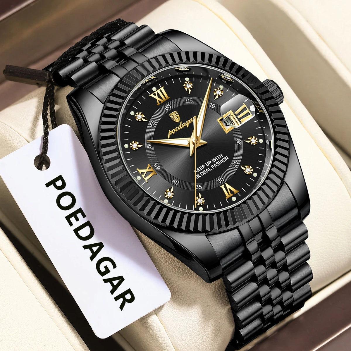 Orologio da uomo POEDAGAR – Modello di lusso, impermeabile, in acciaio inossidabile, con quadrante luminescente, stile militare, datario, movimento al quarzo, ideale per il lavoro o le occasioni professionali.
