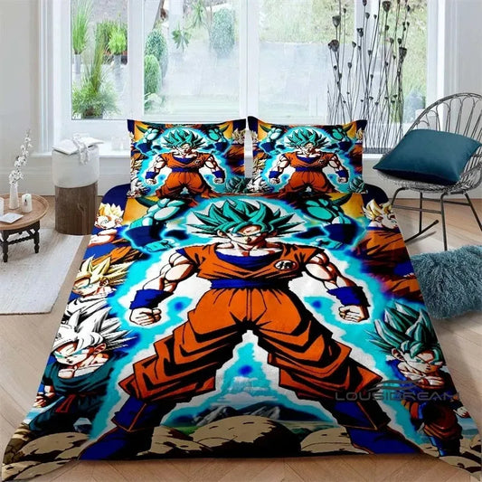 Cartoon/Anime Son Goku Dragon Ball -teemainen painettu vuodevaatesetti: Tämä pehmeä ja mukava setti sisältää pussilakanan ja tyynyliinan