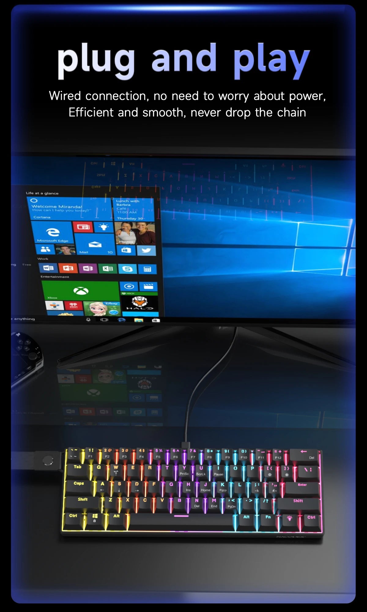 Ajazz NK61 Wired Mechanical Gaming Keyboard 61 Keys RGB Hot-Swap Mixed Color Red Switch Compatible with Win/Mac for Gamers