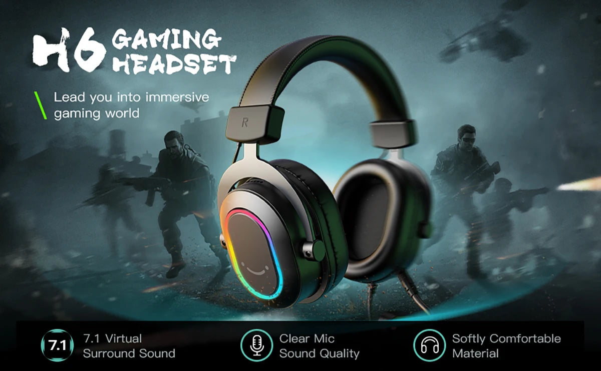 FIFINE RGB-Gaming-Headset mit Mikrofon – kabelgebundene USB-Over-Ear-Kopfhörer mit 7.1-Surround-Sound für PC, PS4, PS5, mit EQ-Modi & Geräuschisolierung