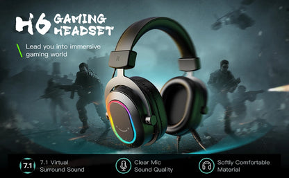 FIFINE RGB-Gaming-Headset mit Mikrofon – kabelgebundene USB-Over-Ear-Kopfhörer mit 7.1-Surround-Sound für PC, PS4, PS5, mit EQ-Modi & Geräuschisolierung