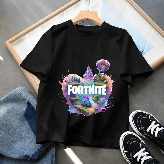Fortnites Kids Black Cotton T Shirt Fortress Night Baby Short Sleeve Tees Shirt Cartoon Boy Girl Summer Clothes Kawaii Tops Gift