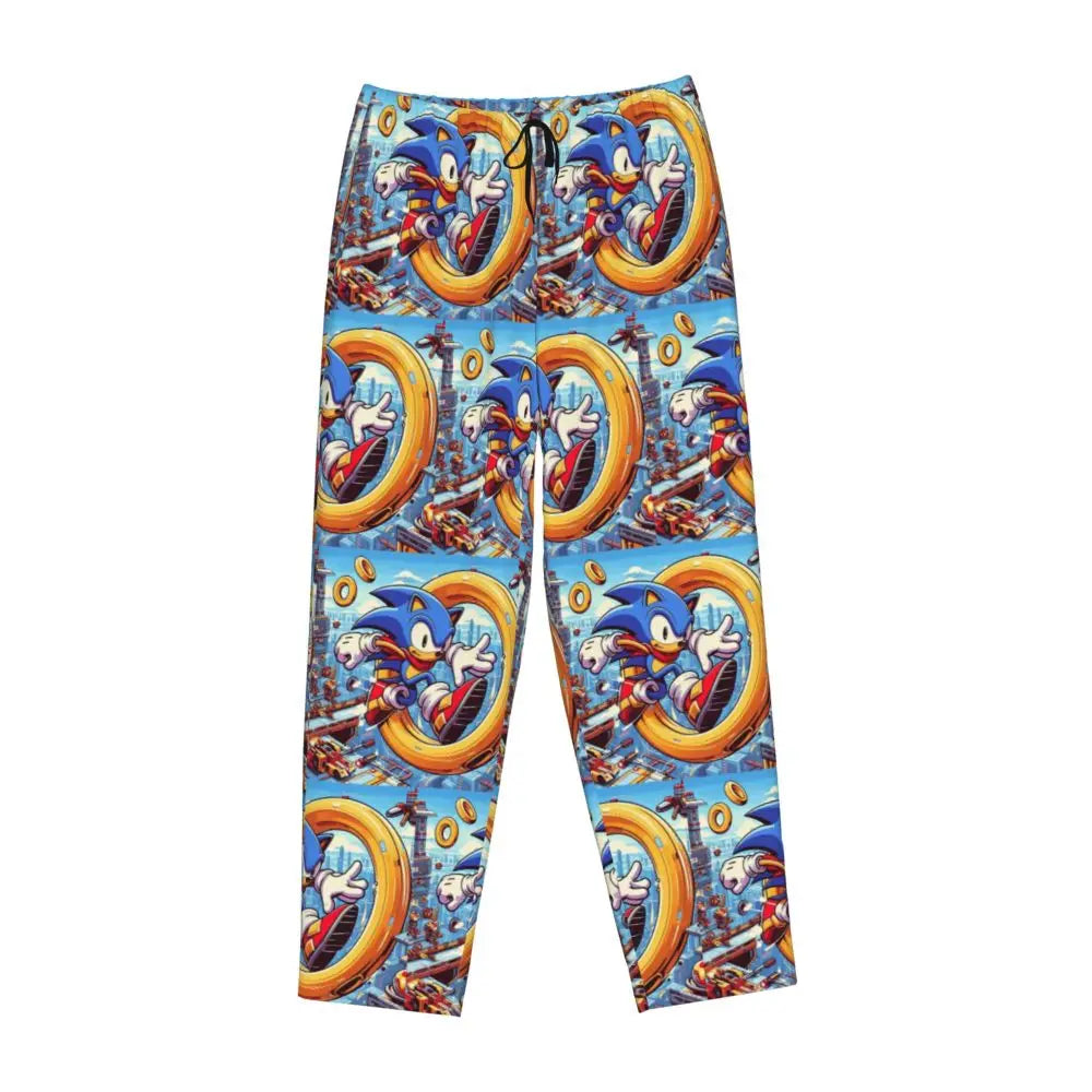 Custom Printed Womens Soniced Pajama Pants Hedgehog Game Sleepwear Sleep Lounge Bottoms with Pockets