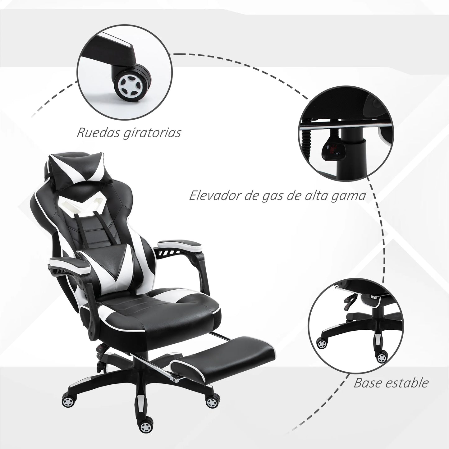 Sedia da gaming ergonomica Vinsetto con schienale reclinabile 65X70X118.5-126.5Cm