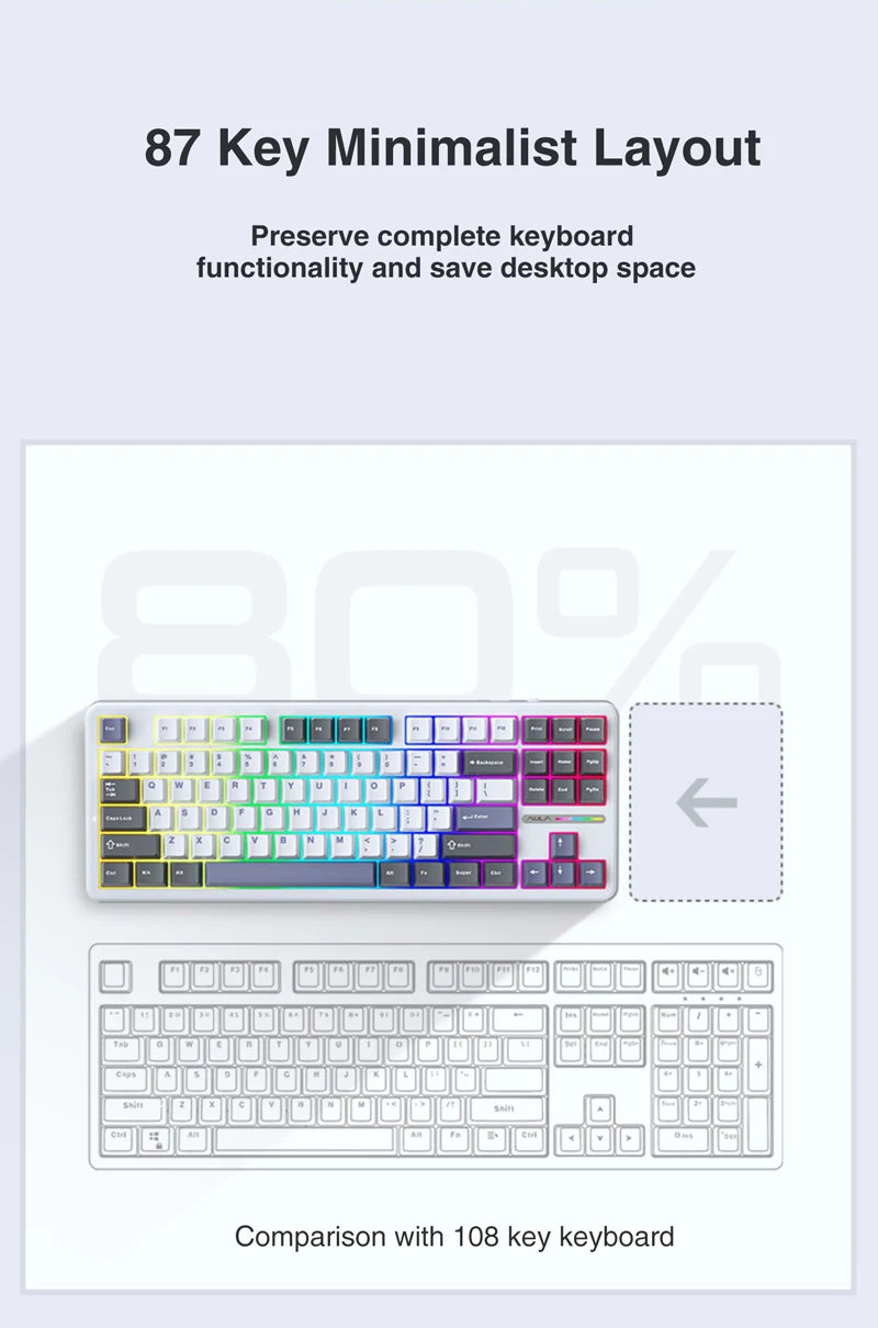 AULA F87 Pro Wireless Mechanical Keyboard 87 Keys Bluetooth 2.4G Wired Gaming Keyboard RGB Hotswap Gamer Non-contact Keyboard