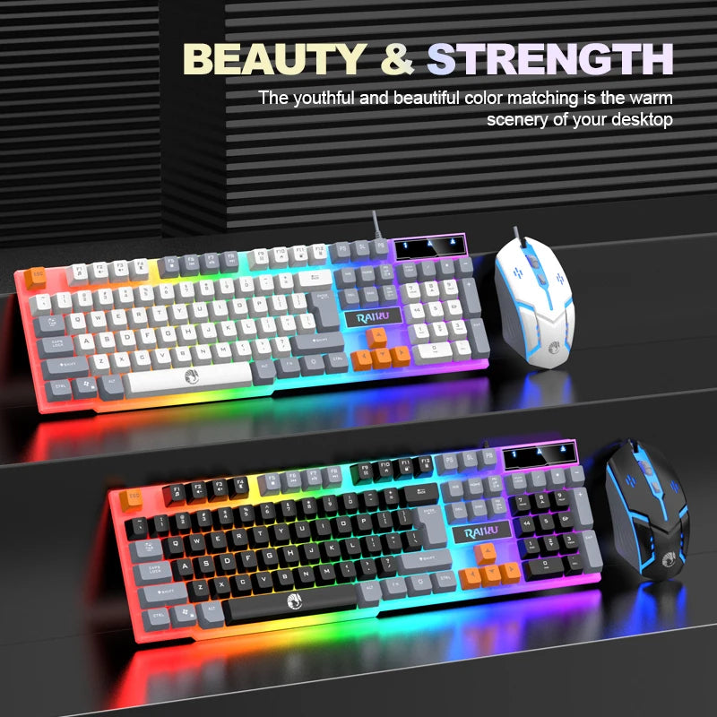 Einzelne Tastatur und Tastatur-Maus-Set RAIKU T26, dreifarbige Leuchttastatur, kabelgebundene mechanische Touch-Gaming-Maus-Tastatur-Kombination