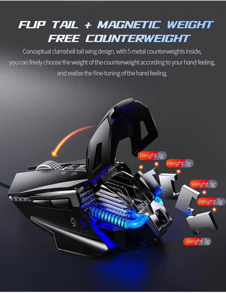 Žična e-športna gaming miška z RGB-osvetlitvijo, nastavljiva 200-7200 DPI, USB-žična za PC, prenosnik in FPS-igre